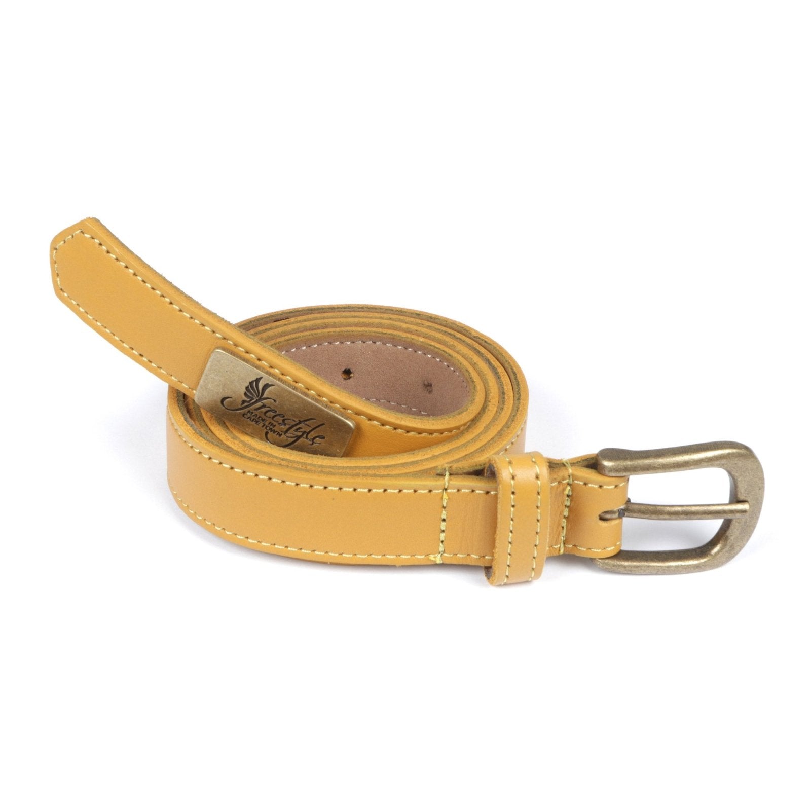 Black Friday - Lexi 22mm Ladies Premium Yellow Leather Belt - Freestyle SA Proudly local leather boots veldskoens vellies leather shoes suede veldskoens