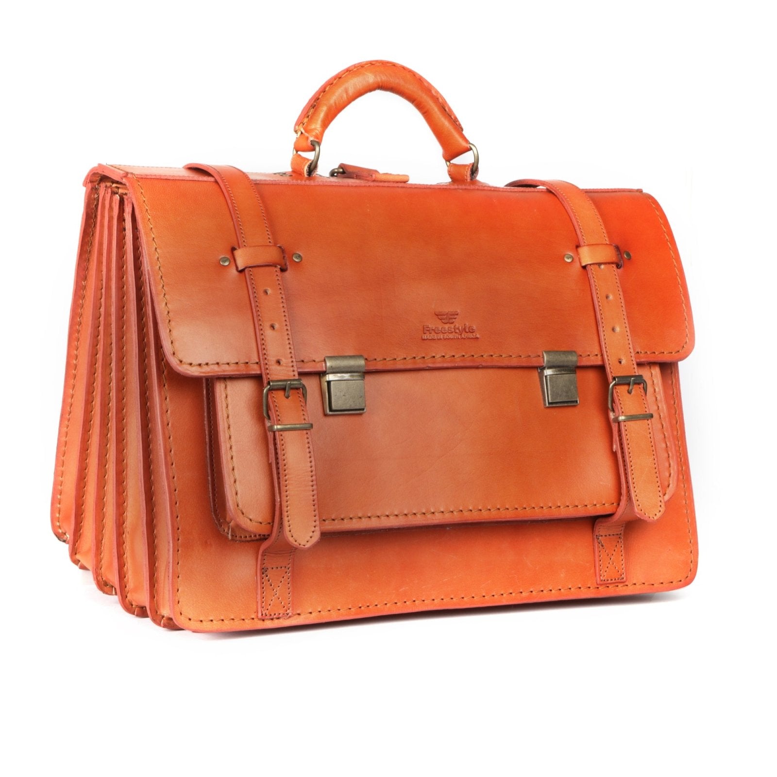 Scholar V vegetable-tanned leather satchel - Freestyle SA Proudly local leather boots veldskoens vellies leather shoes suede veldskoens