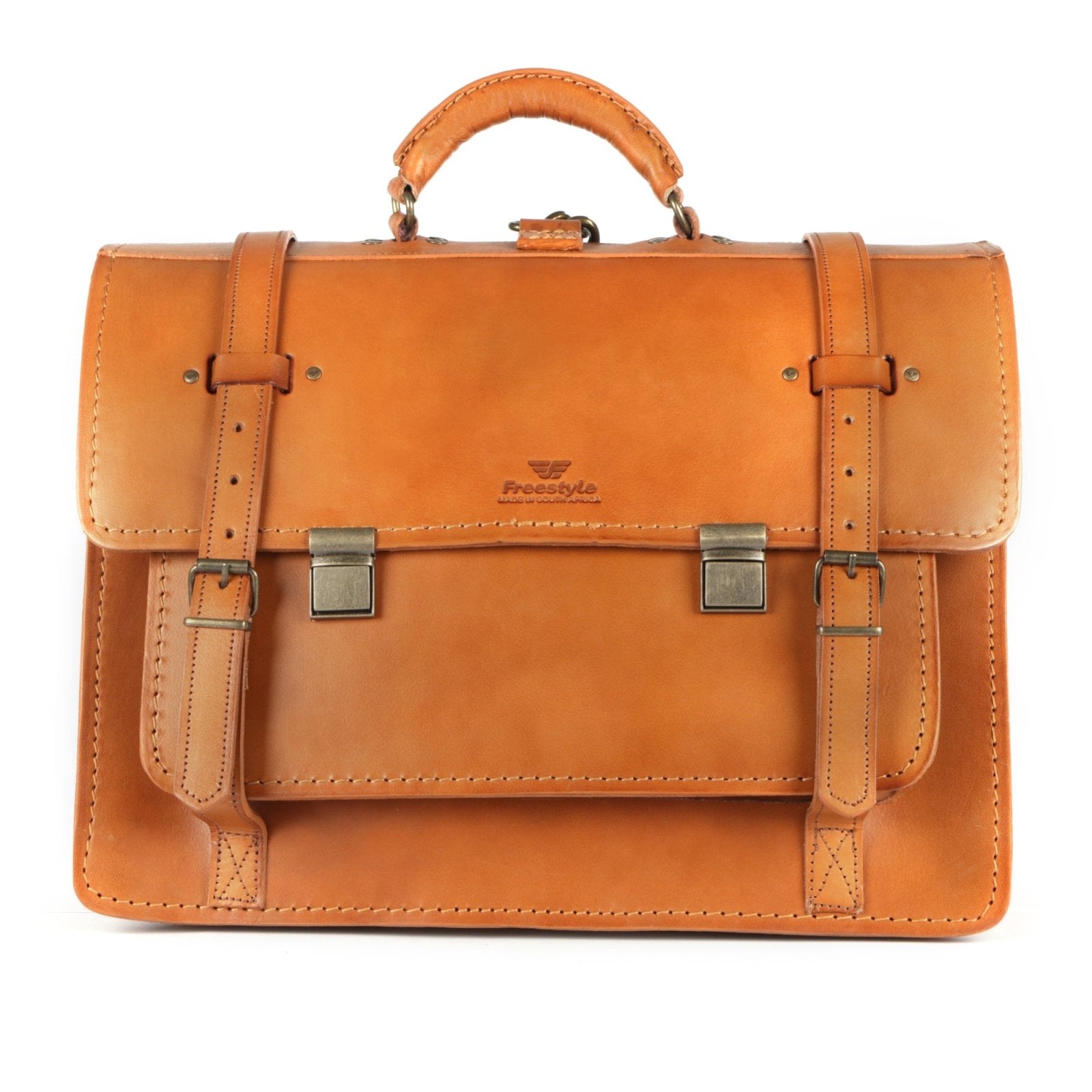 Scholar V vegetable-tanned leather satchel - Freestyle SA Proudly local leather boots veldskoens vellies leather shoes suede veldskoens