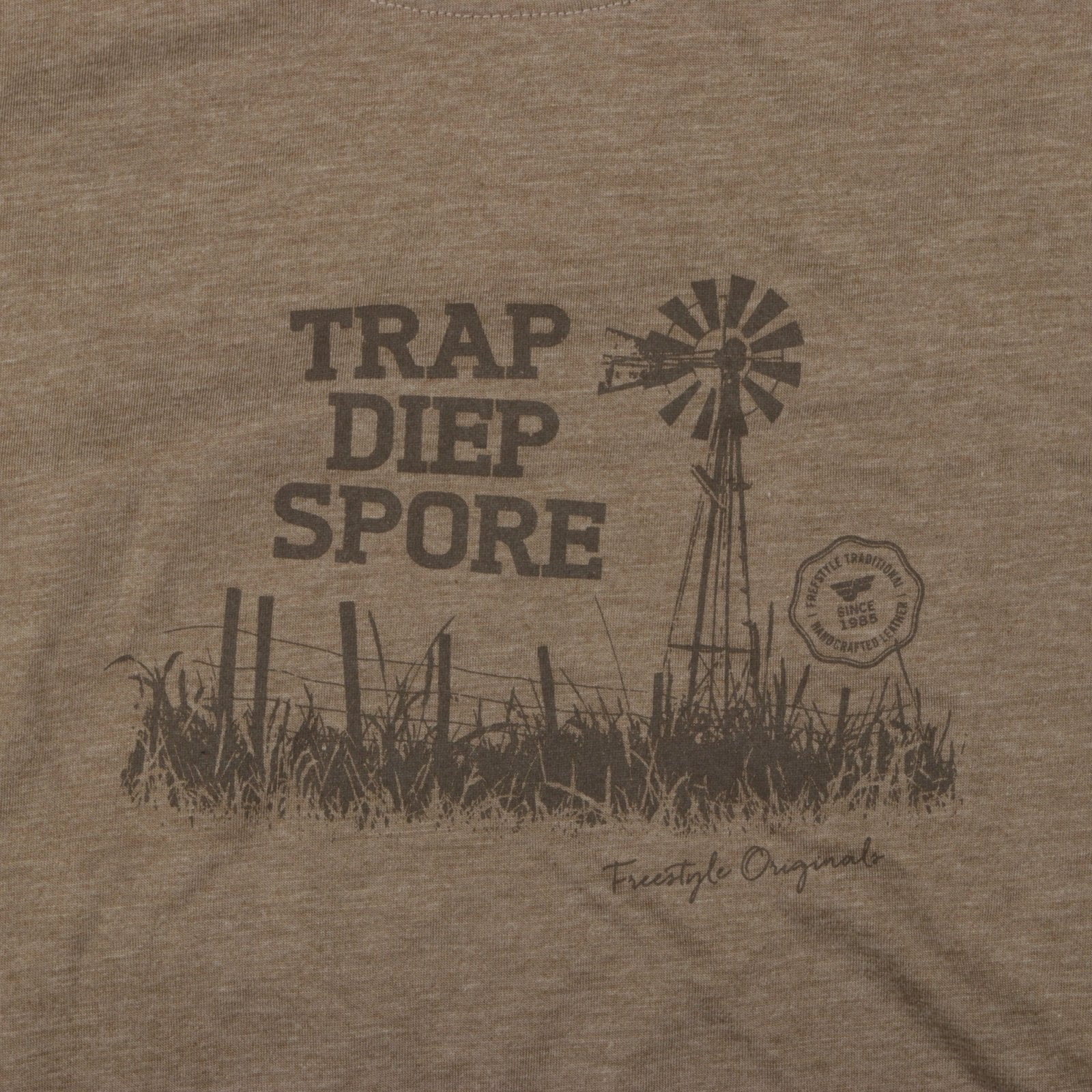 Tee Brown Melange Windpomp T-Shirt - Freestyle SA Proudly local leather boots veldskoens vellies leather shoes suede veldskoens