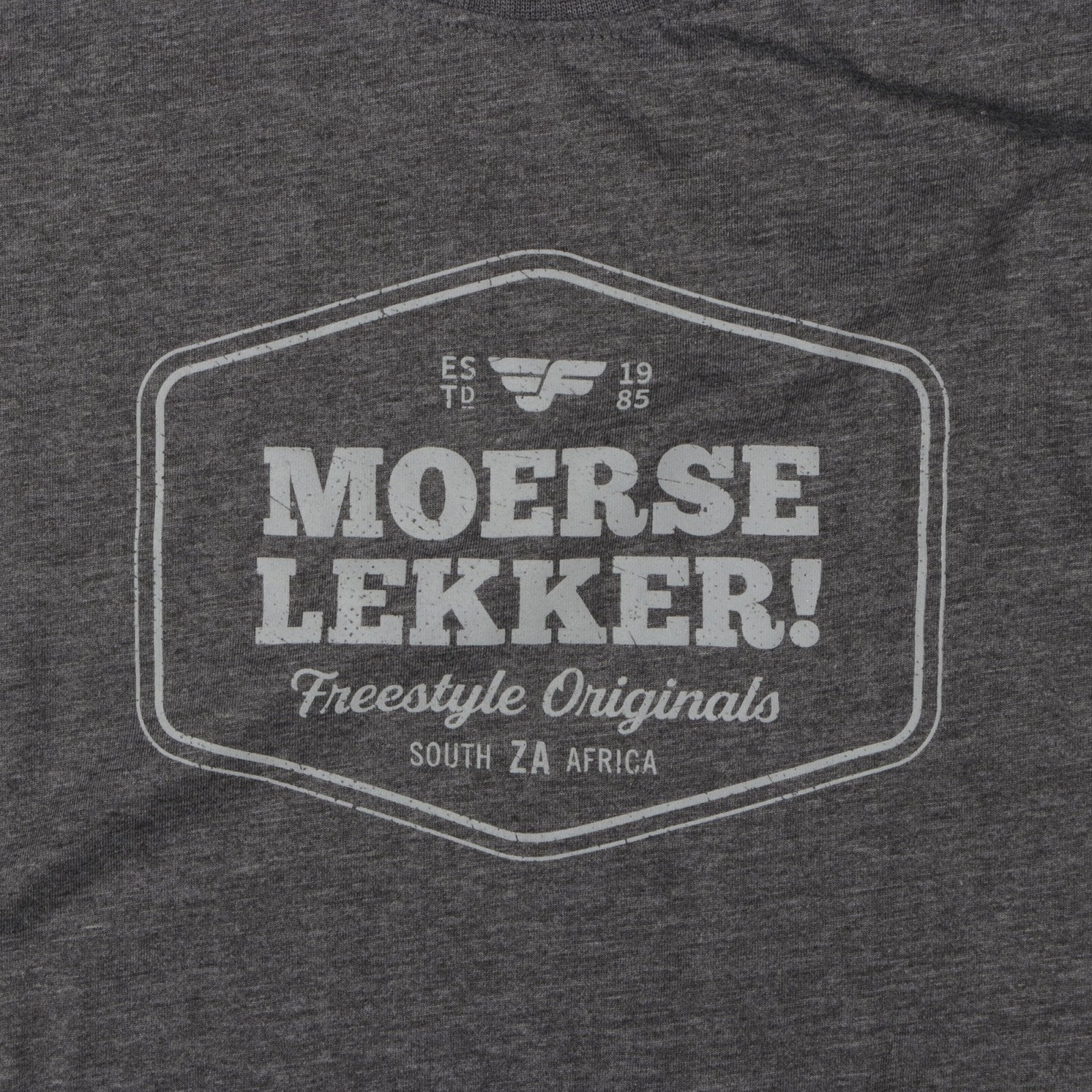Tee Freestyle Moerse Lekker Grey Melange T Shirt - Freestyle SA Proudly local leather boots veldskoens vellies leather shoes suede veldskoens