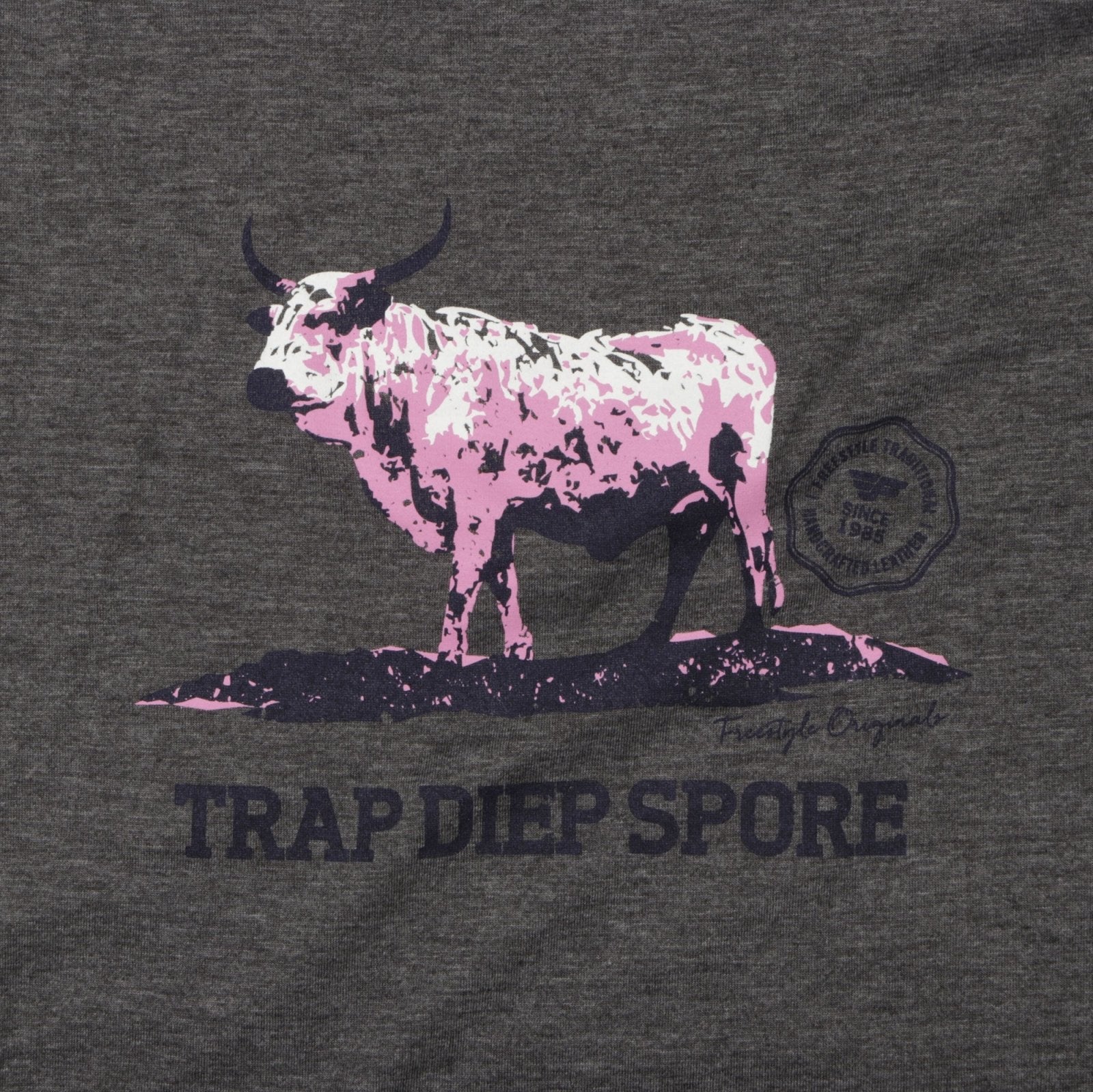 Tee Grey Melange Pink Nguni Bull T-Shirt - Freestyle SA Proudly local T-Shirt leather boots veldskoens vellies leather shoes suede veldskoens