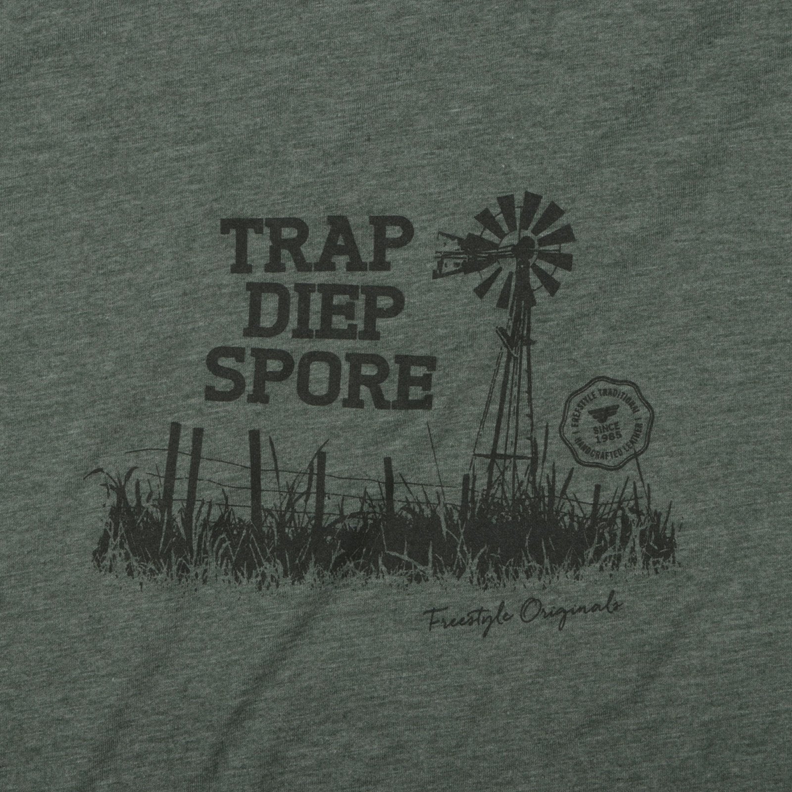 Tee Olive Melange Windpomp T-Shirt - Freestyle SA Proudly local T-Shirt leather boots veldskoens vellies leather shoes suede veldskoens