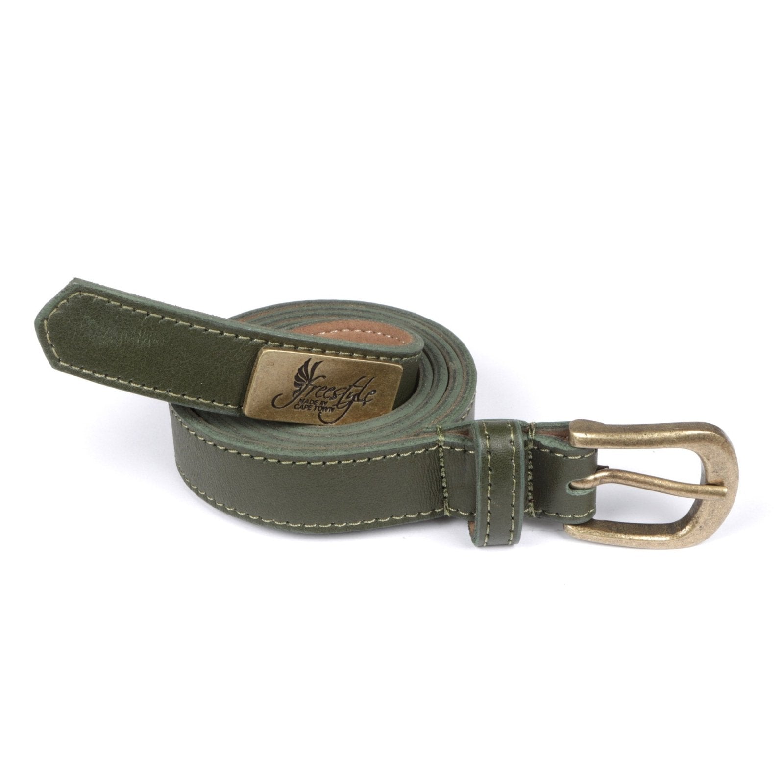 Black Friday - Lexi 22mm Ladies Olive Green Premium Leather Belt - Freestyle SA Proudly local leather boots veldskoens vellies leather shoes suede veldskoens