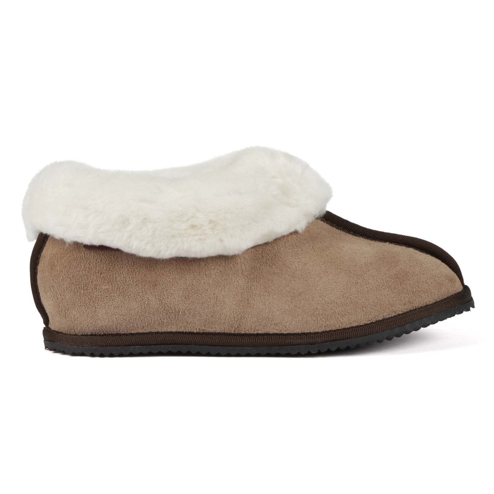 Sneeubok Ladies Premium Suede Woolen Slippers - Khaki - Freestyle SA Proudly local leather boots veldskoens vellies leather shoes suede veldskoens