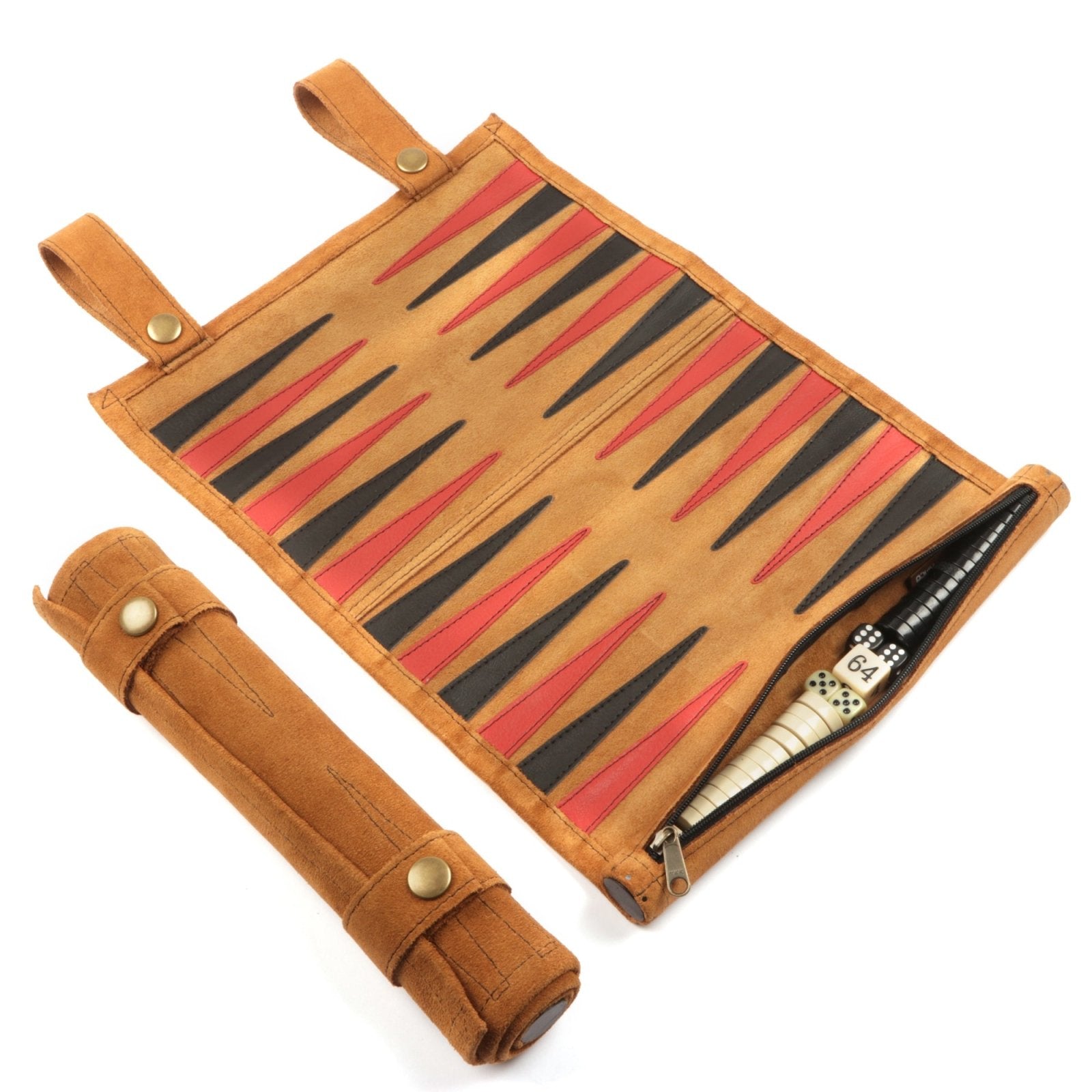 Backgammon Handmade premium suede leather Roll-up Travel Set