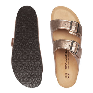 Freestyle Corkies Sophie Ladies Anatomical Premium Metallic Leather sandals - Freestyle SA Proudly local leather boots veldskoens vellies leather shoes suede veldskoens