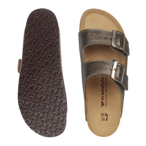 Freestyle Corkies Sophie Ladies Anatomical Premium Metallic Leather sandals - Freestyle SA Proudly local leather boots veldskoens vellies leather shoes suede veldskoens