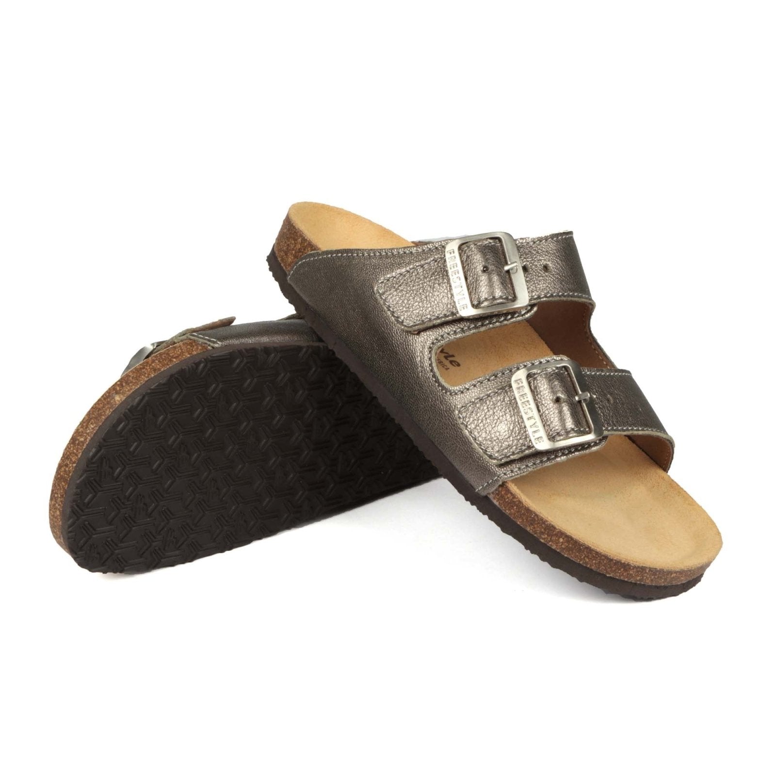 Freestyle Corkies Sophie Ladies Anatomical Premium Metallic Leather sandals - Freestyle SA Proudly local leather boots veldskoens vellies leather shoes suede veldskoens