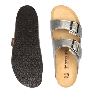 Freestyle Corkies Sophie Ladies Anatomical Premium Metallic Leather sandals - Freestyle SA Proudly local leather boots veldskoens vellies leather shoes suede veldskoens
