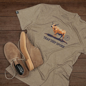 Hunter Unisex Suede Veldskoen Khaki + Freestyle Originals Brown Melange with Orange Nguni Bull Motif Tee Combo - Freestyle SA Proudly local leather boots veldskoens vellies leather shoes suede veldskoens
